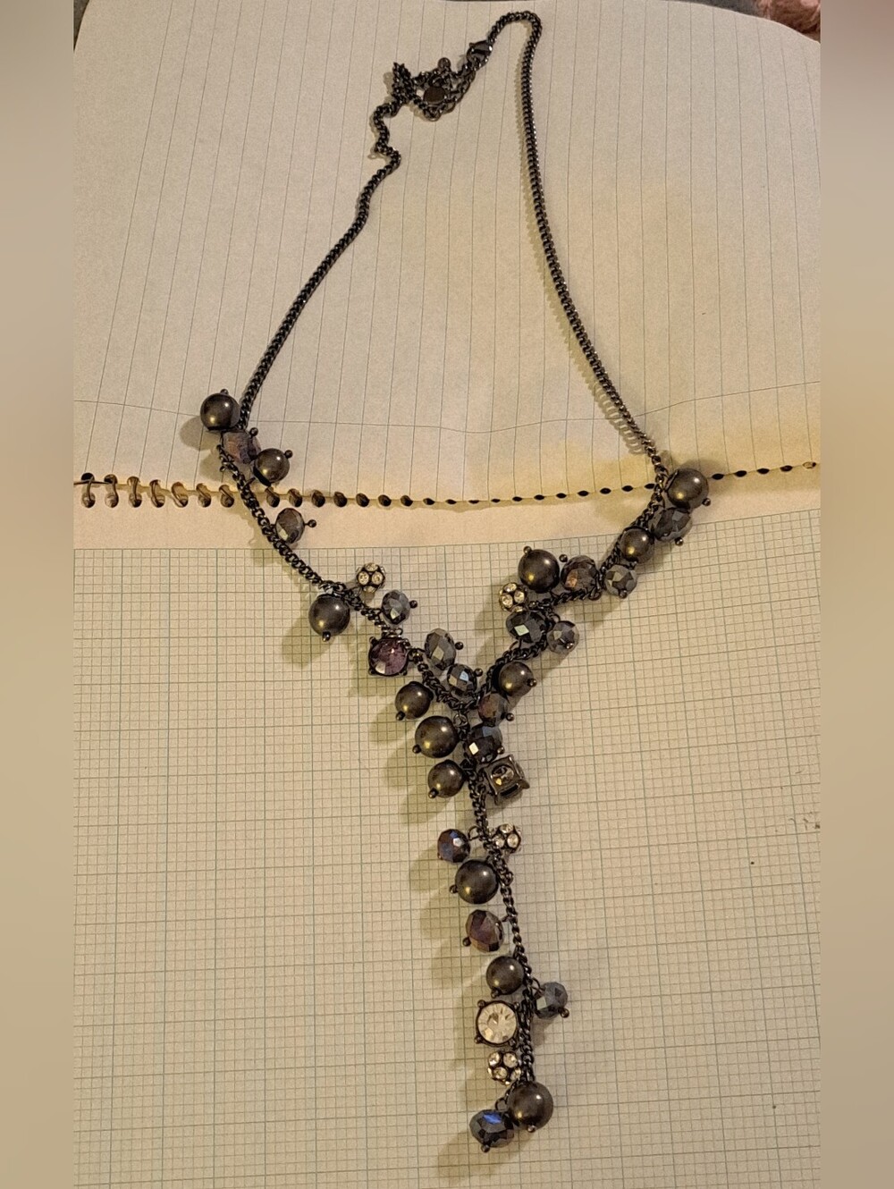 Vera Wang Gunmetal Lariat Y Necklace with Purple Crystals